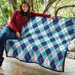 White Blue And Red Argyle Pattern Print Quilt