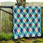 White Blue And Red Argyle Pattern Print Quilt