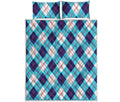 White Blue And Red Argyle Pattern Print Quilt Bed Set