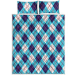 White Blue And Red Argyle Pattern Print Quilt Bed Set