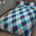 White Blue And Red Argyle Pattern Print Quilt Bed Set