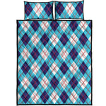 White Blue And Red Argyle Pattern Print Quilt Bed Set