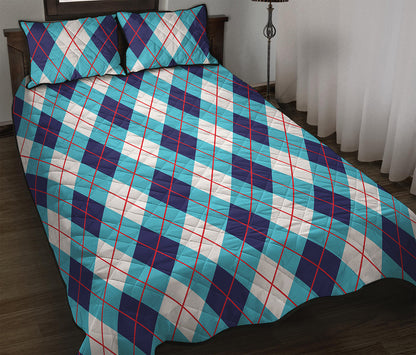 White Blue And Red Argyle Pattern Print Quilt Bed Set