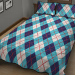 White Blue And Red Argyle Pattern Print Quilt Bed Set