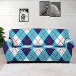 White Blue And Red Argyle Pattern Print Sofa Cover