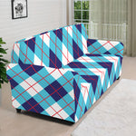 White Blue And Red Argyle Pattern Print Sofa Cover