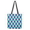 White Blue And Red Argyle Pattern Print Tote Bag