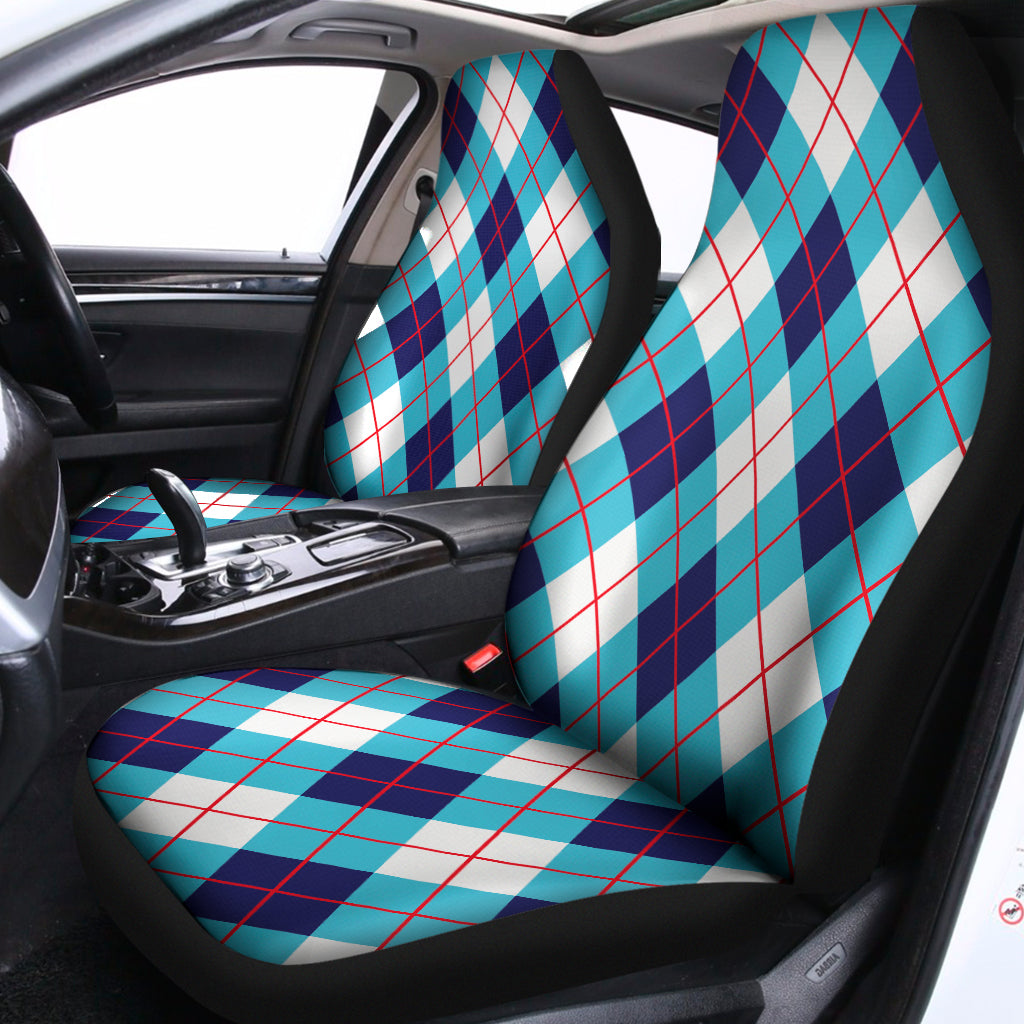 White Blue And Red Argyle Pattern Print Universal Fit Car Seat Covers
