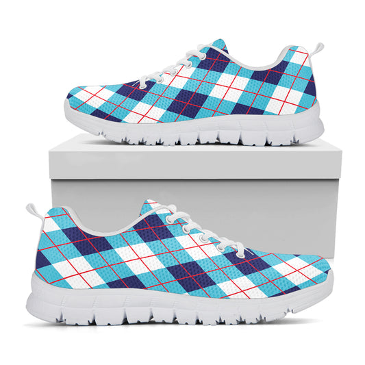 White Blue And Red Argyle Pattern Print White Sneakers