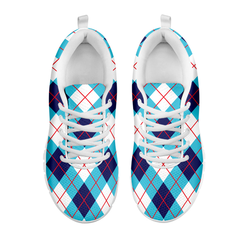 White Blue And Red Argyle Pattern Print White Sneakers
