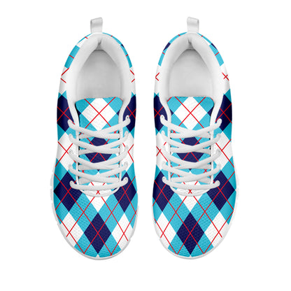 White Blue And Red Argyle Pattern Print White Sneakers