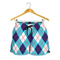 White Blue And Red Argyle Pattern Print Women's Shorts