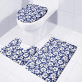 White Blue Hibiscus Floral Pattern Print 3 Piece Bath Mat Set