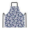 White Blue Hibiscus Floral Pattern Print Apron