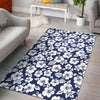 White Blue Hibiscus Floral Pattern Print Area Rug GearFrost