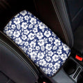 White Blue Hibiscus Floral Pattern Print Car Center Console Cover