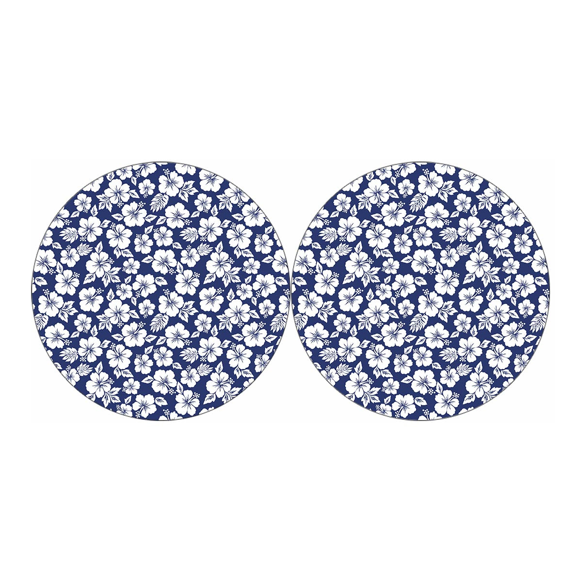 White Blue Hibiscus Floral Pattern Print Car Coasters