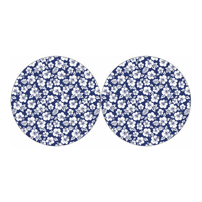White Blue Hibiscus Floral Pattern Print Car Coasters