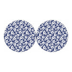 White Blue Hibiscus Floral Pattern Print Car Coasters