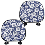 White Blue Hibiscus Floral Pattern Print Car Headrest Covers