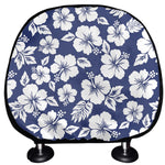 White Blue Hibiscus Floral Pattern Print Car Headrest Covers