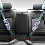 White Blue Hibiscus Floral Pattern Print Car Seat Belt Covers