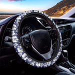 White Blue Hibiscus Floral Pattern Print Car Steering Wheel Cover
