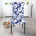 White Blue Hibiscus Floral Pattern Print Dining Chair Slipcover