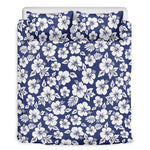 White Blue Hibiscus Floral Pattern Print Duvet Cover Bedding Set