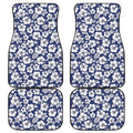 White Blue Hibiscus Floral Pattern Print Front and Back Car Floor Mats