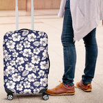 White Blue Hibiscus Floral Pattern Print Luggage Cover GearFrost