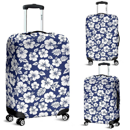 White Blue Hibiscus Floral Pattern Print Luggage Cover GearFrost