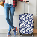 White Blue Hibiscus Floral Pattern Print Luggage Cover