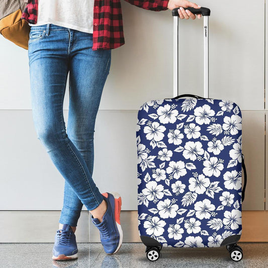 White Blue Hibiscus Floral Pattern Print Luggage Cover GearFrost