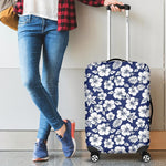 White Blue Hibiscus Floral Pattern Print Luggage Cover GearFrost