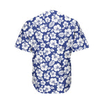 White Blue Hibiscus Floral Pattern Print Men's Baseball Jersey