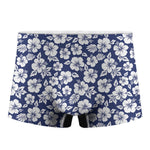 White Blue Hibiscus Floral Pattern Print Men's Boxer Briefs