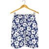 White Blue Hibiscus Floral Pattern Print Men's Shorts
