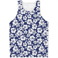 White Blue Hibiscus Floral Pattern Print Men's Tank Top