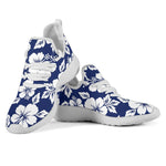 White Blue Hibiscus Floral Pattern Print Mesh Knit Shoes GearFrost