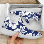 White Blue Hibiscus Floral Pattern Print Mesh Knit Shoes GearFrost