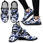 White Blue Hibiscus Floral Pattern Print Mesh Knit Shoes GearFrost