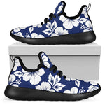 White Blue Hibiscus Floral Pattern Print Mesh Knit Shoes GearFrost