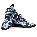 White Blue Hibiscus Floral Pattern Print Mesh Knit Shoes GearFrost