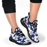 White Blue Hibiscus Floral Pattern Print Mesh Knit Shoes GearFrost