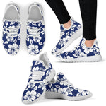 White Blue Hibiscus Floral Pattern Print Mesh Knit Shoes GearFrost