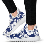 White Blue Hibiscus Floral Pattern Print Mesh Knit Shoes GearFrost