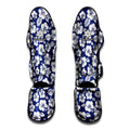 White Blue Hibiscus Floral Pattern Print Muay Thai Shin Guards