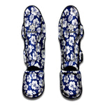 White Blue Hibiscus Floral Pattern Print Muay Thai Shin Guard