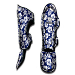 White Blue Hibiscus Floral Pattern Print Muay Thai Shin Guard